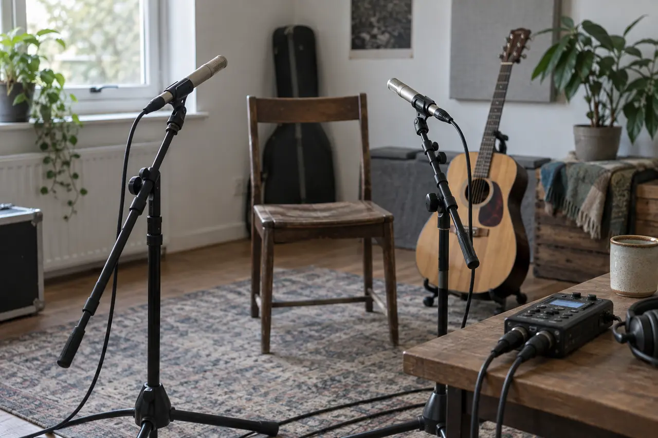 Deux microphones préparés pour enregistrer des instruments acoustiques
